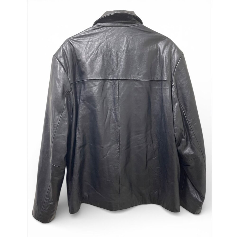 IZOD Men's Black Leather Jacket Full Zip Lined Size XL Classic Style - Picture 3 of 16